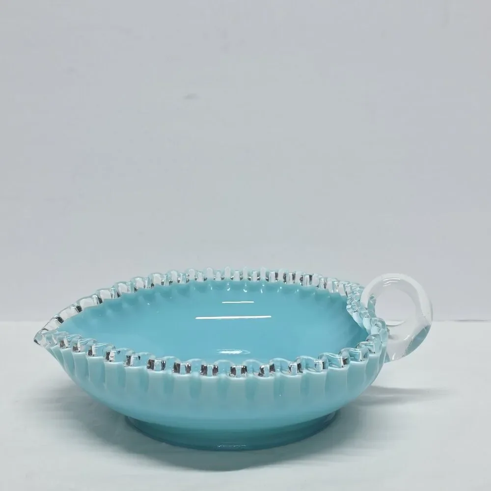 Vtg Fenton Silver Crest Turquoise Blue Teal Glass Heart Shape Candy Dish 8